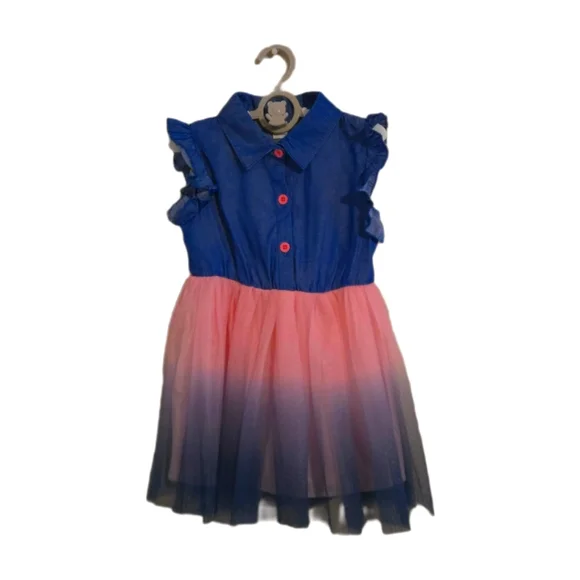Toddler Girl Ombre Ruffle Trim Mesh Hem Shirt Dress - Picture 3 of 6